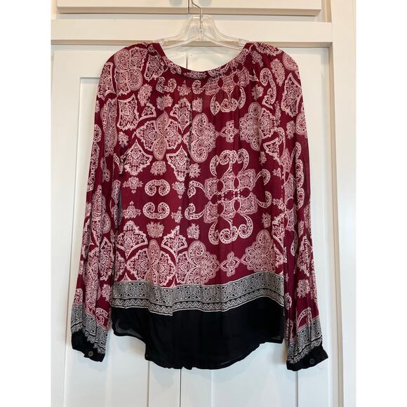 Lucky Brand long sleeve button front blouse red/black geo Med. - Picture 2 of 9